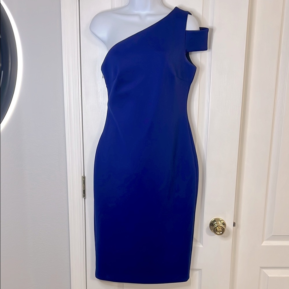 Calvin Klein Blue Asymmetrical One-Shoulder Cocktail Dress
